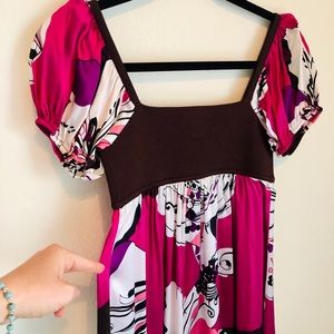 Bebe Babydoll style, floral, flowy dress.